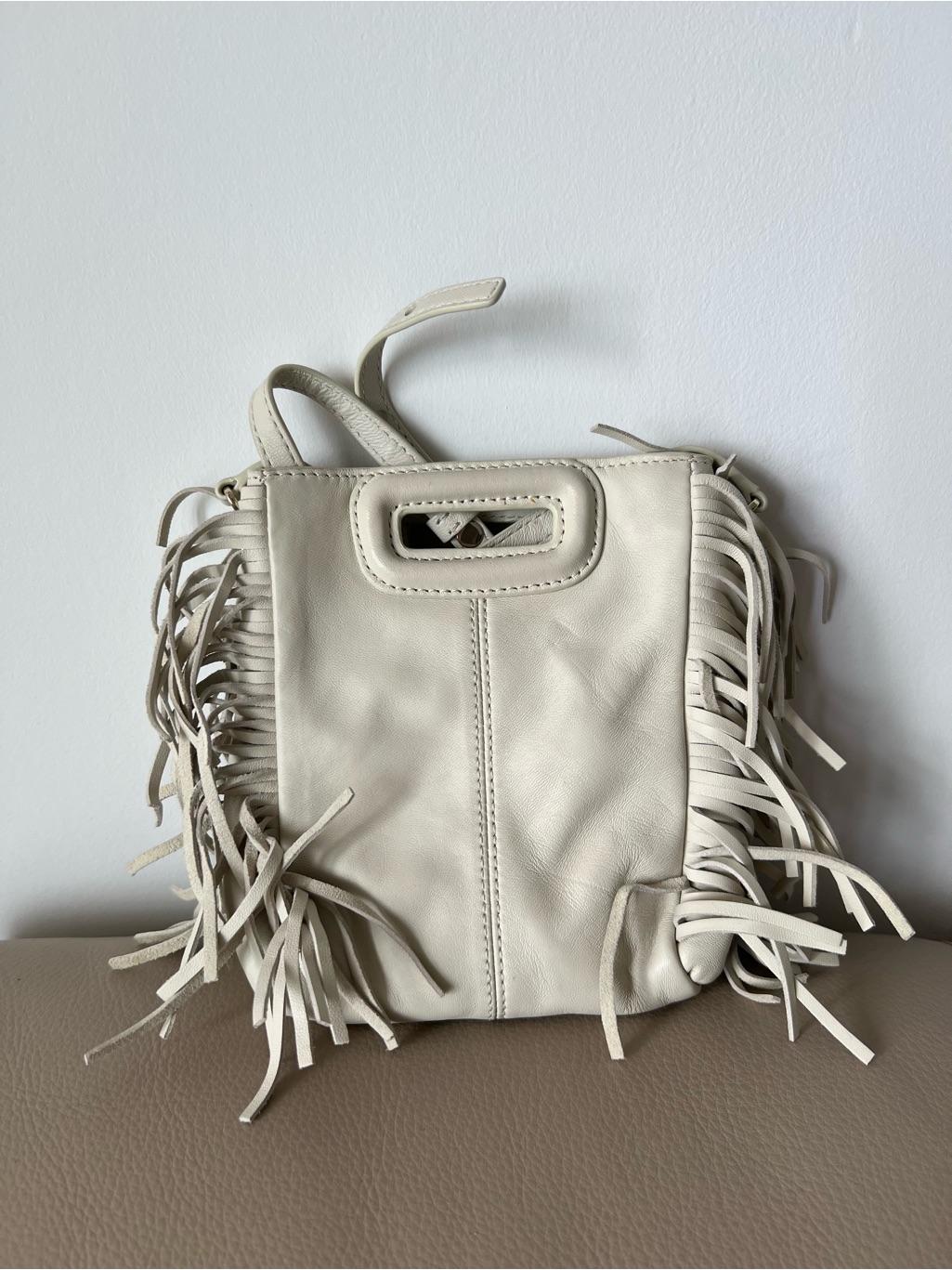 Maje Cream Fringe Crossbody Bag